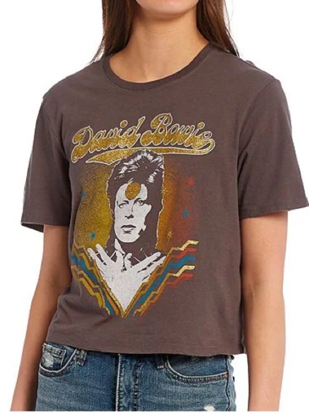 Junk Food Clothing David Bowie Graphic Tee in Black with Gold Accents